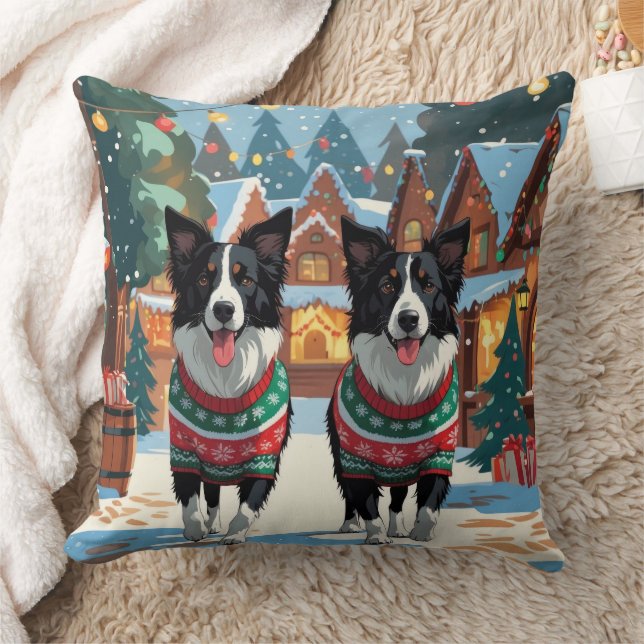 Border Collie Dogs Christmas Snow Holiday Kissen (Decke)