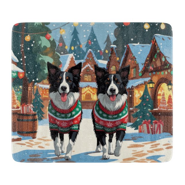 Border Collie Dogs Christmas Snow Holiday Schneidebrett (Vorderseite)