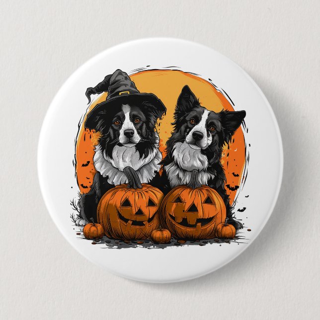 Border Collie Dogs Halloween Kürbislaternen Button (Vorderseite)