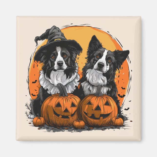 Border Collie Dogs Halloween Kürbislaternen Magnet (Vorne)