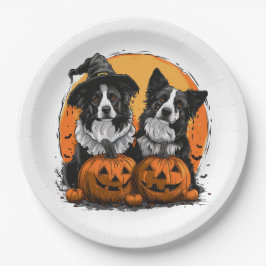 Border Collie Dogs Halloween Kürbislaternen Pappteller