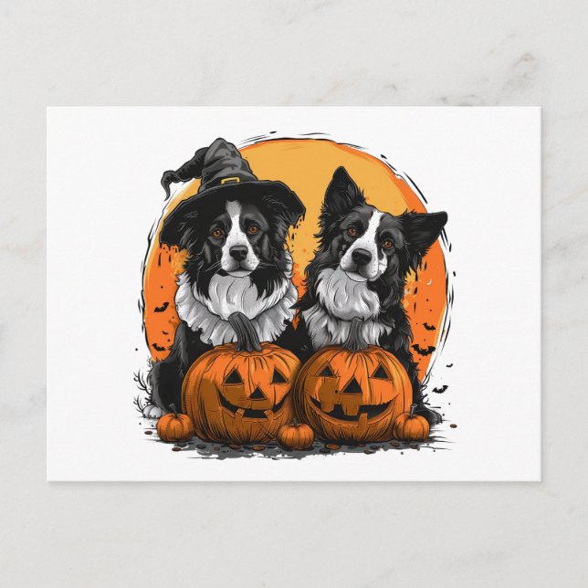 Border Collie Dogs Halloween Kürbislaternen Postkarte (Vorderseite)