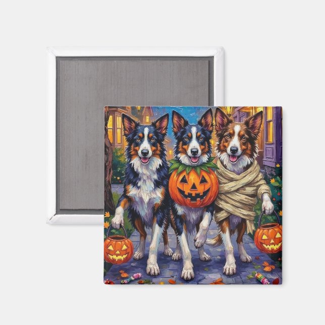Border Collie Dogs Trick-or-Treating zu Halloween Magnet (Vorderseite/Rückseite)