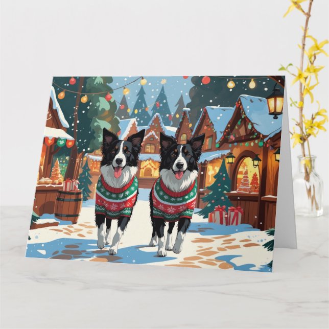 Border Collie Dogs Weihnachtsschneeurlaub Karte (Gelbe Blume)