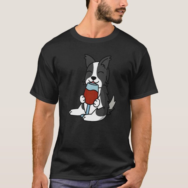 Border Collie Drink Wine Dog T-Shirt (Vorderseite)