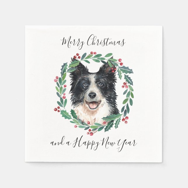 Border Collie Elegant Dog Frohe Weihnachten Serviette (Vorderseite)