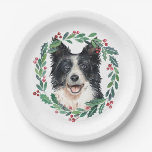Border Collie Elegant Dog Weihnachtszeitung Pappteller
