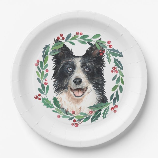 Border Collie Elegant Dog Weihnachtszeitung Pappteller (Vorderseite)