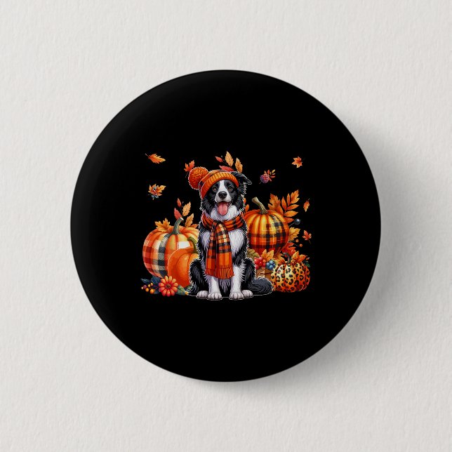 Border Collie Erntedank Leopard Pumpkins Fall L Button (Vorderseite)