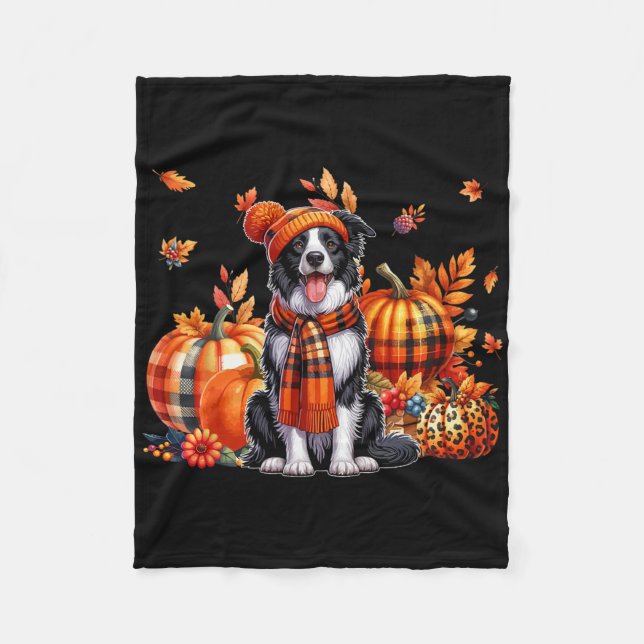 Border Collie Erntedank Leopard Pumpkins Fall L Fleecedecke (Vorderseite)