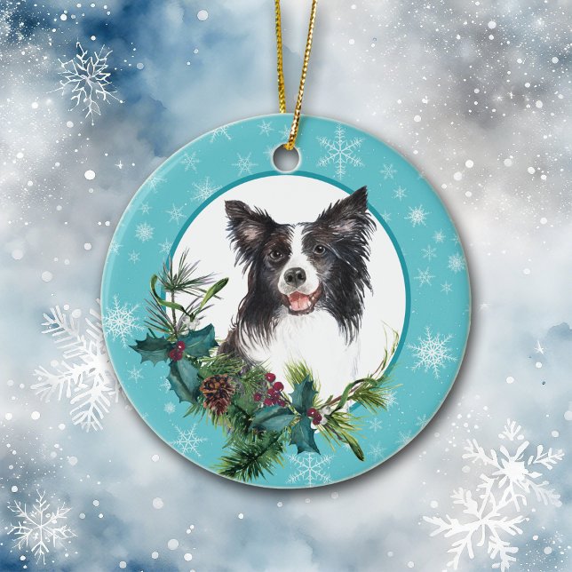 Border Collie Evergreen Blue Snowflake Keramik Ornament (Von Creator hochgeladen)