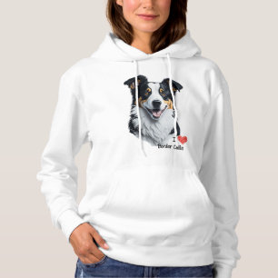 Border Collie face (mit I Liebe Text) Hoodie