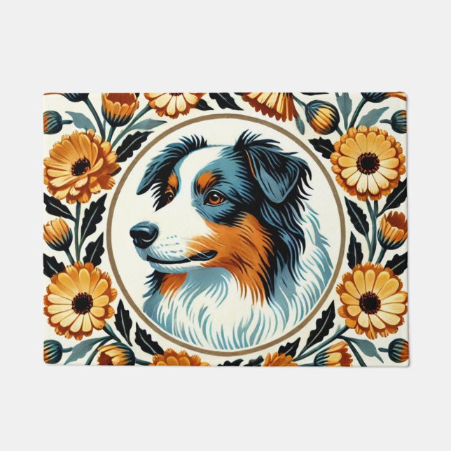 Border Collie Flower Garden Fußmatte (Vorderseite)