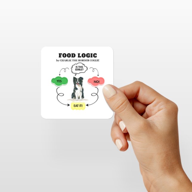 Border Collie Food Logic Benutzerdefinierter Hunde Quadratischer Aufkleber (Add dog's name to personalize.  Other items available in collection with same design.)