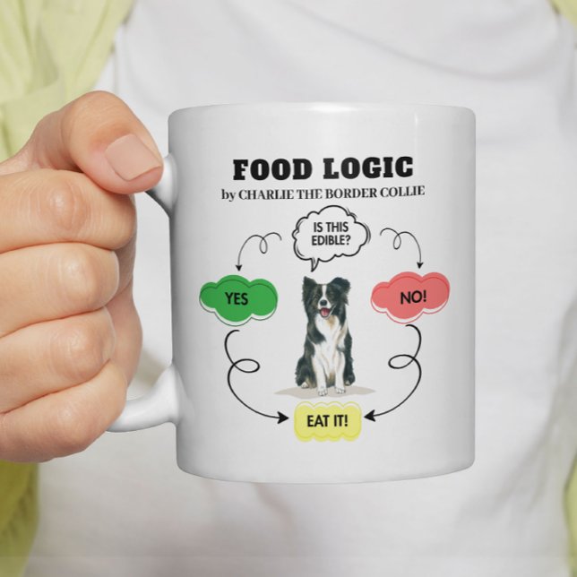 Border Collie Food Logic Kaffeetasse (Personalize with dog's name, or edit text as required.  See other gifts in the collection.)