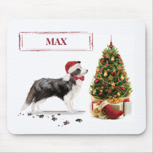 Border Collie Funny Christmas Dog mit Baum Mousepad