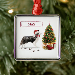 Border Collie Funny Christmas Dog mit Baum Ornament Aus Metall