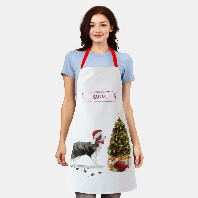 Border Collie Funny Christmas Dog mit Baum Schürze (Getragen)