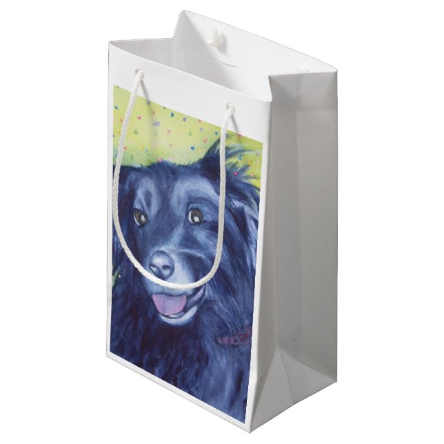 BORDER-COLLIE-GESCHENK-TASCHE KLEINE GESCHENKTÜTE (Vorderseite Schrägansicht)