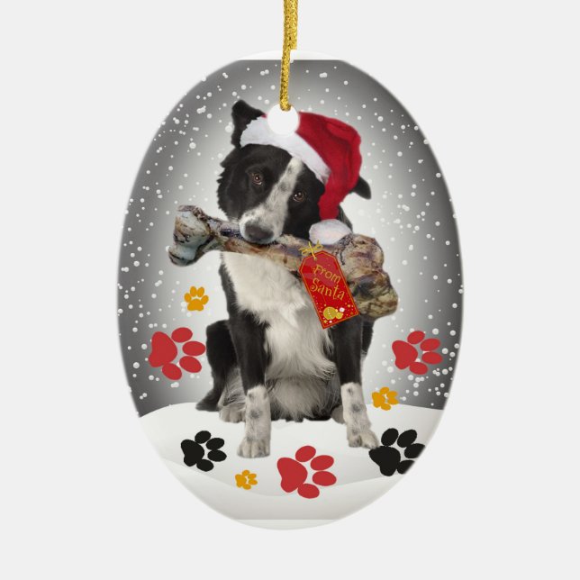 Border Collie Geschenk vom Weihnachtsfest Keramik Ornament (Vorne)