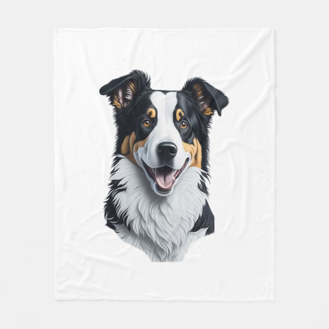 Border Collie Gesicht Fleecedecke (Vorderseite)