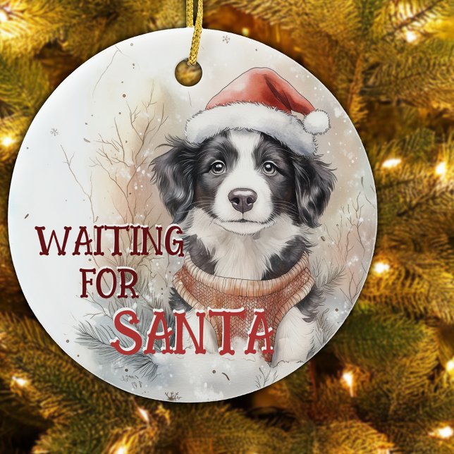 Border Collie Gewartet für Weihnachten Keramik Ornament (Von Creator hochgeladen)