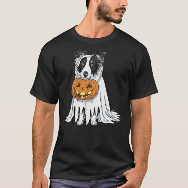 Border Collie Ghost Dog Halloween T-Shirt (Vorderseite)