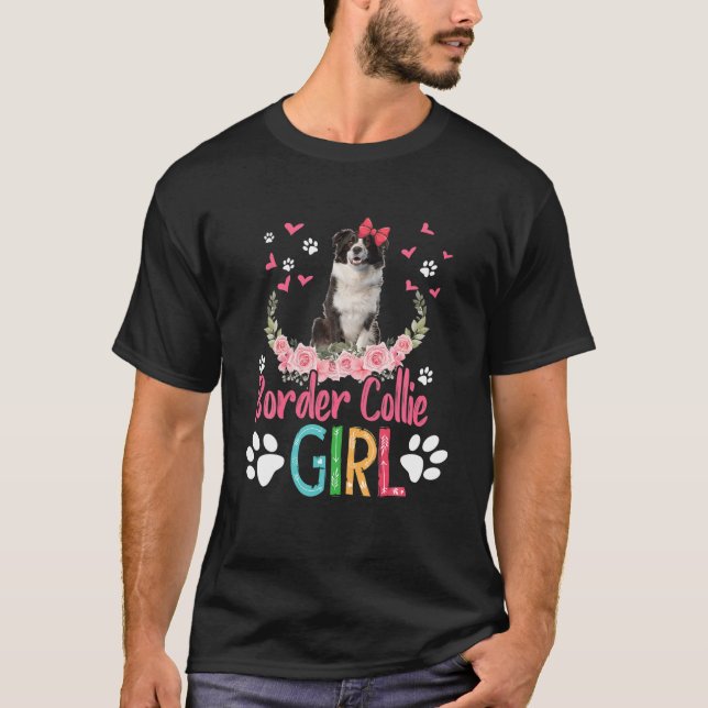Border Collie Girl Cute Border Collie Dog Flowers T-Shirt (Vorderseite)