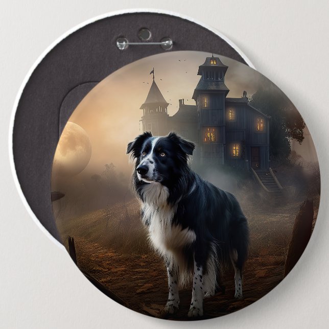 Border Collie Halloween Beängstigend Button (Vorne & Hinten)