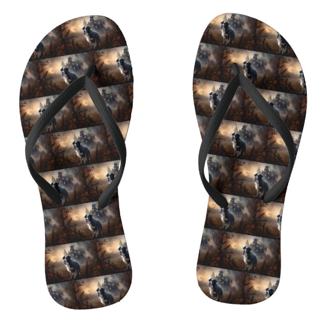 Border Collie Halloween Beängstigend Flip Flops (Fußbett)