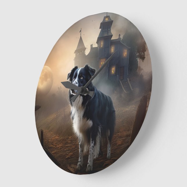 Border Collie Halloween Beängstigend Große Wanduhr (Winkel)