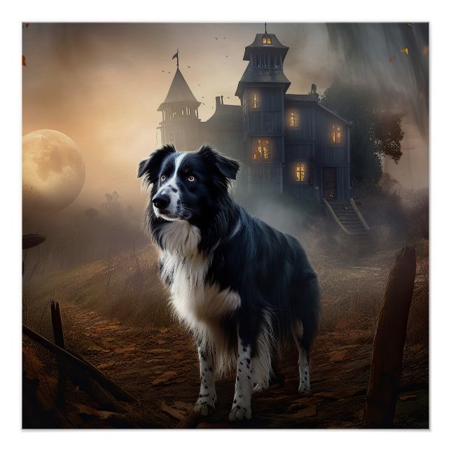 Border Collie Halloween Beängstigend Poster (Vorderseite)