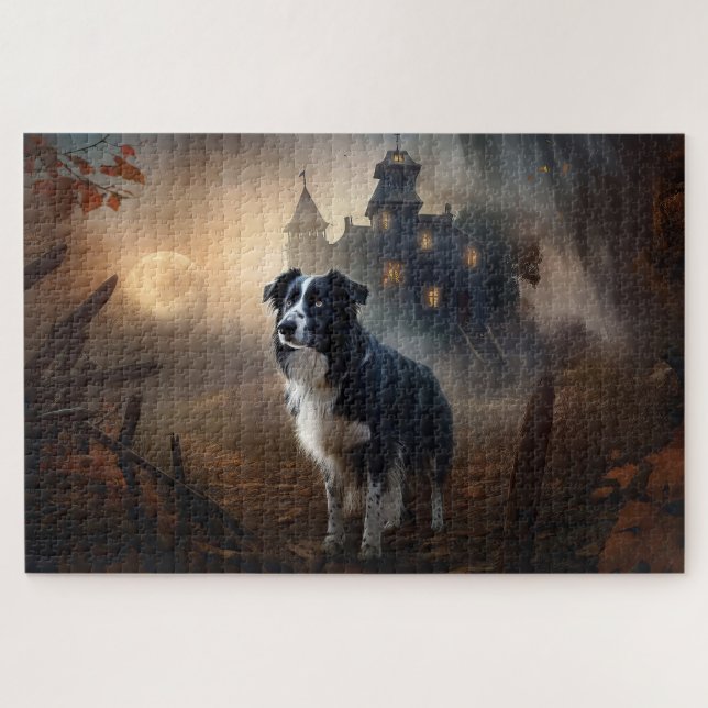 Border Collie Halloween Beängstigend Puzzle (Horizontal)