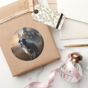 Border Collie Halloween Beängstigend Runder Aufkleber