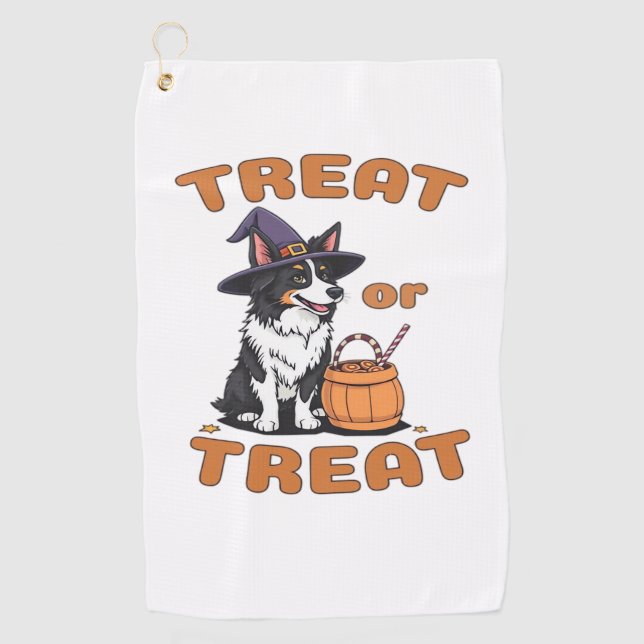 Border Collie Halloween Dog Kostüm "Leckerei oder  Golfhandtuch (Vorderseite)