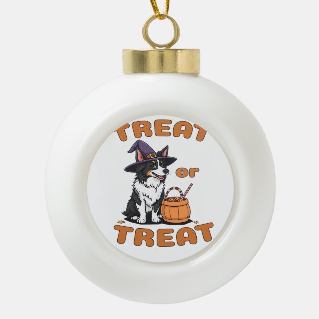 Border Collie Halloween Dog Kostüm "Leckerei oder  Keramik Kugel-Ornament (Vorderseite)