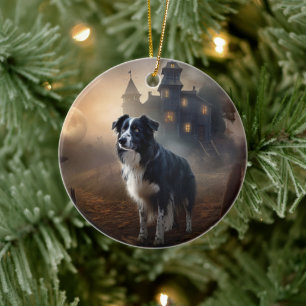 Border Collie Halloween Gruselig  Keramik Ornament