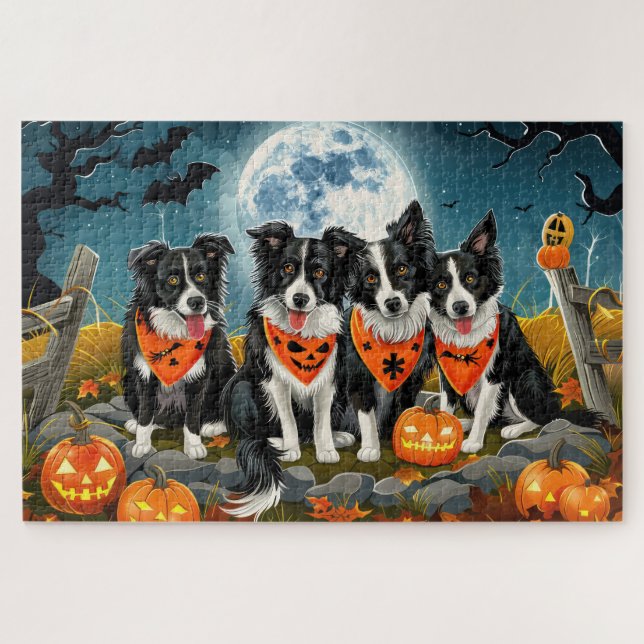 Border Collie Halloween Gruselig Puzzle (Horizontal)
