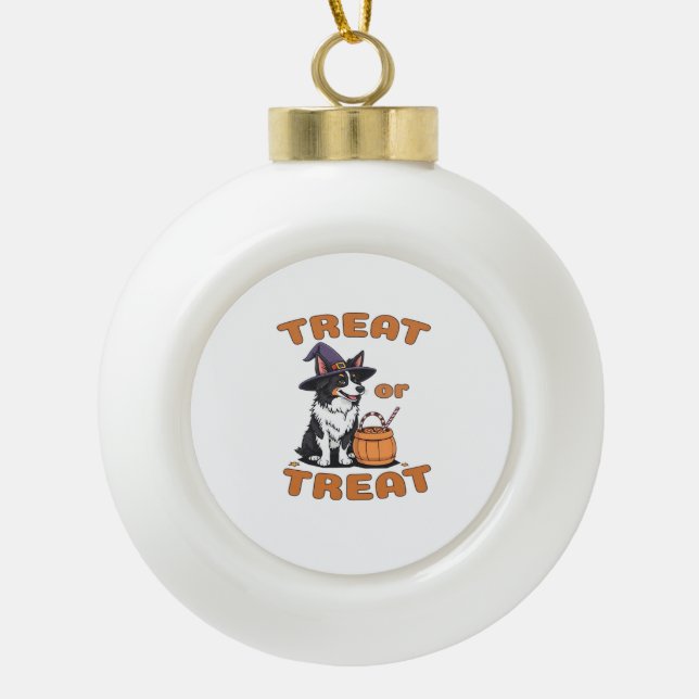 Border Collie Halloween-Hundekostüm �Süßes oder Sa Keramik Kugel-Ornament (Vorderseite)