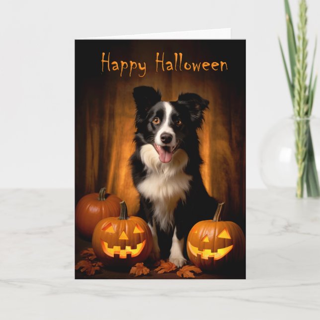 Border Collie Halloween Karte (Vorderseite)