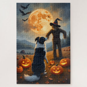Border Collie Halloween-Kürbisfeld Kunst Puzzle