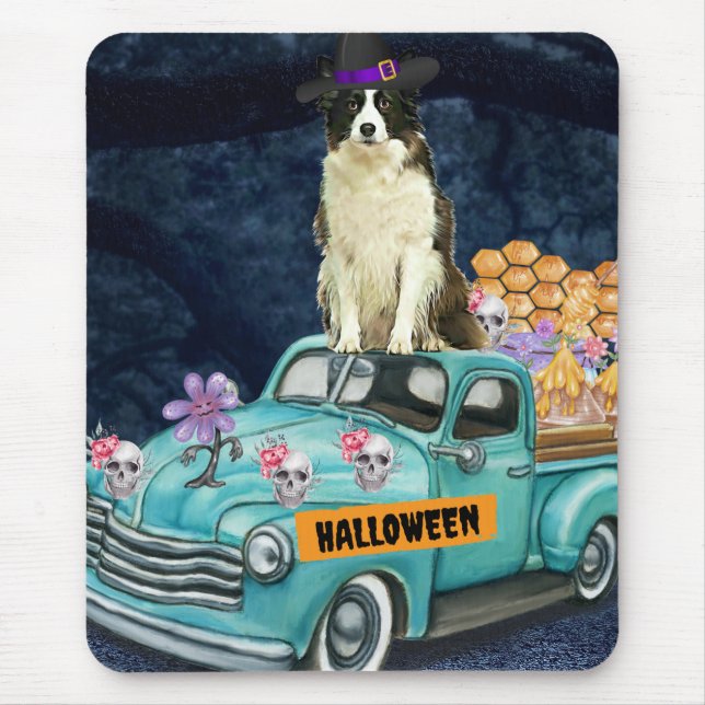 Border Collie Halloween LKW Beängstigende Nacht Mousepad (Vorne)