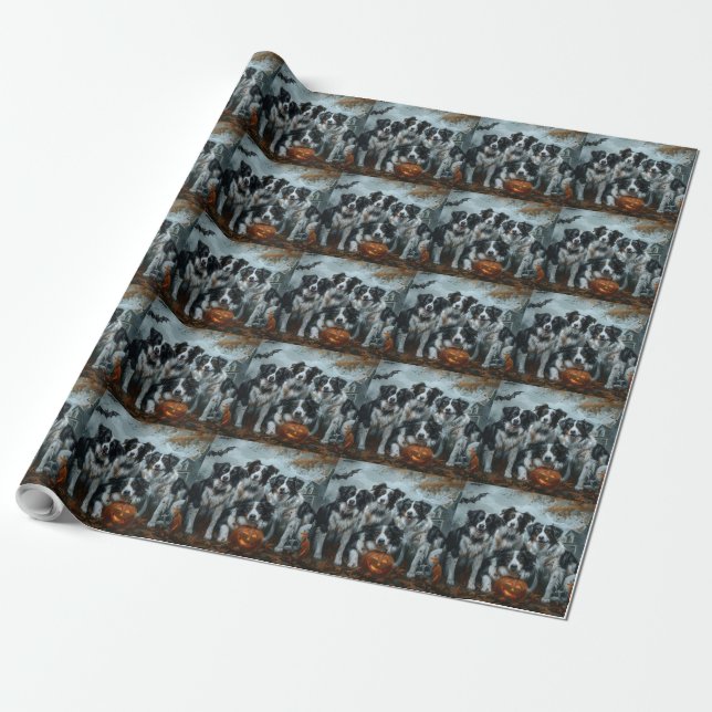 Border Collie Halloween Night Doggy Delight Geschenkpapier (Ungerollt)