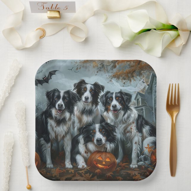 Border Collie Halloween Night Doggy Delight Pappteller (Hochzeit)