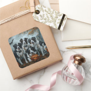 Border Collie Halloween Night Doggy Delight Quadratischer Aufkleber