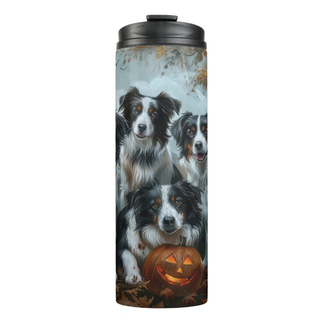 Border Collie Halloween Night Doggy Delight Thermosbecher (Vorderseite)