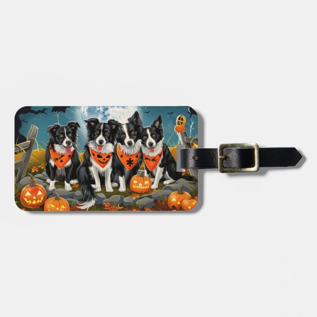Border Collie Halloween Spooky Gepäckanhänger (Vorderseite horizontal)