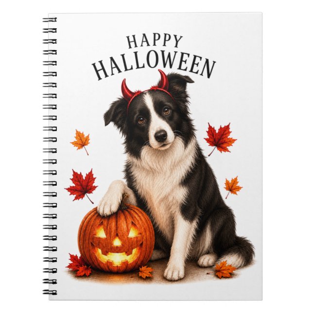 Border Collie Halloween Teufelshund Notizblock (Vorderseite)