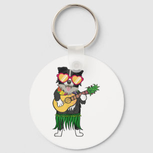 Border Collie Hawaiian Costume Playing Ukulele Sum Schlüsselanhänger