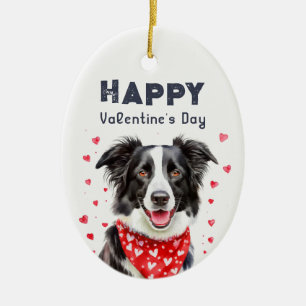 Border Collie Heart Bandana Valentine Day Foto Keramik Ornament